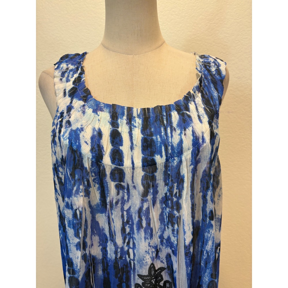 Mushka by Sienna Rose Chiffon Tunic Women XL Blue Tie Dye Lace print boho Travel